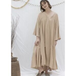 NATALIE MARTIN Beige Cotton Sand Gauze Oversized Fernanda Midi Dress Size XS